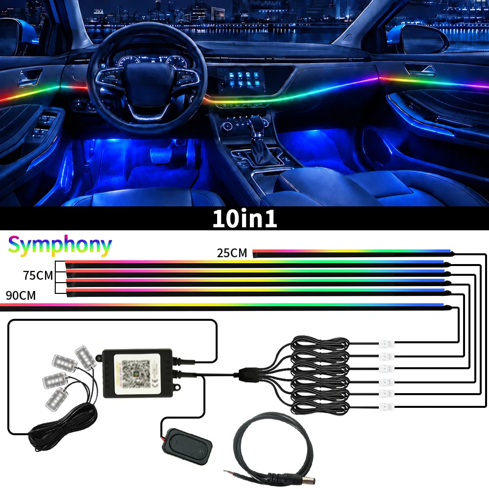 Led Car Ambient Lights 213 64 Color Symphony Streamer Bluetooth Rainbow Interior Acrylic Led RGB Strips Auto Atmosphere Lamp Kit
