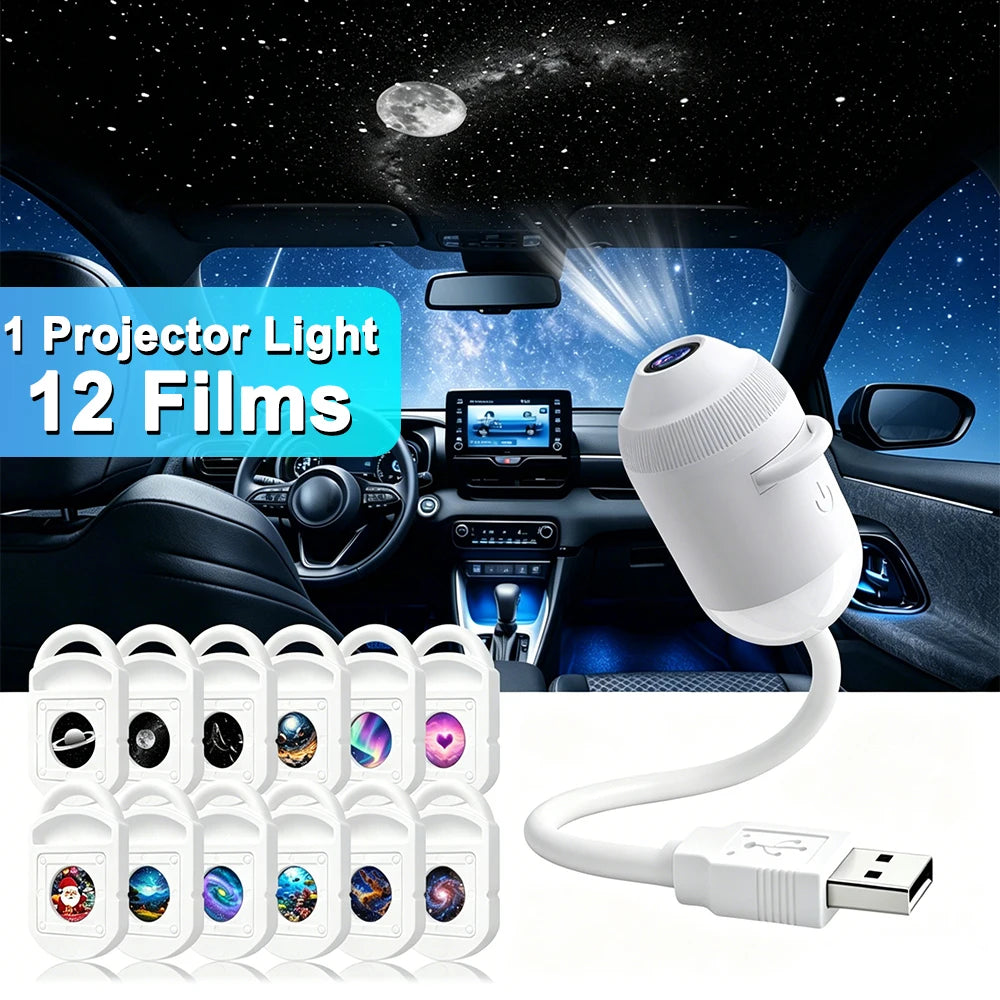 USB car mounted 360 adjustable starry sky environment projection light roof starry sky projection environment lighting control