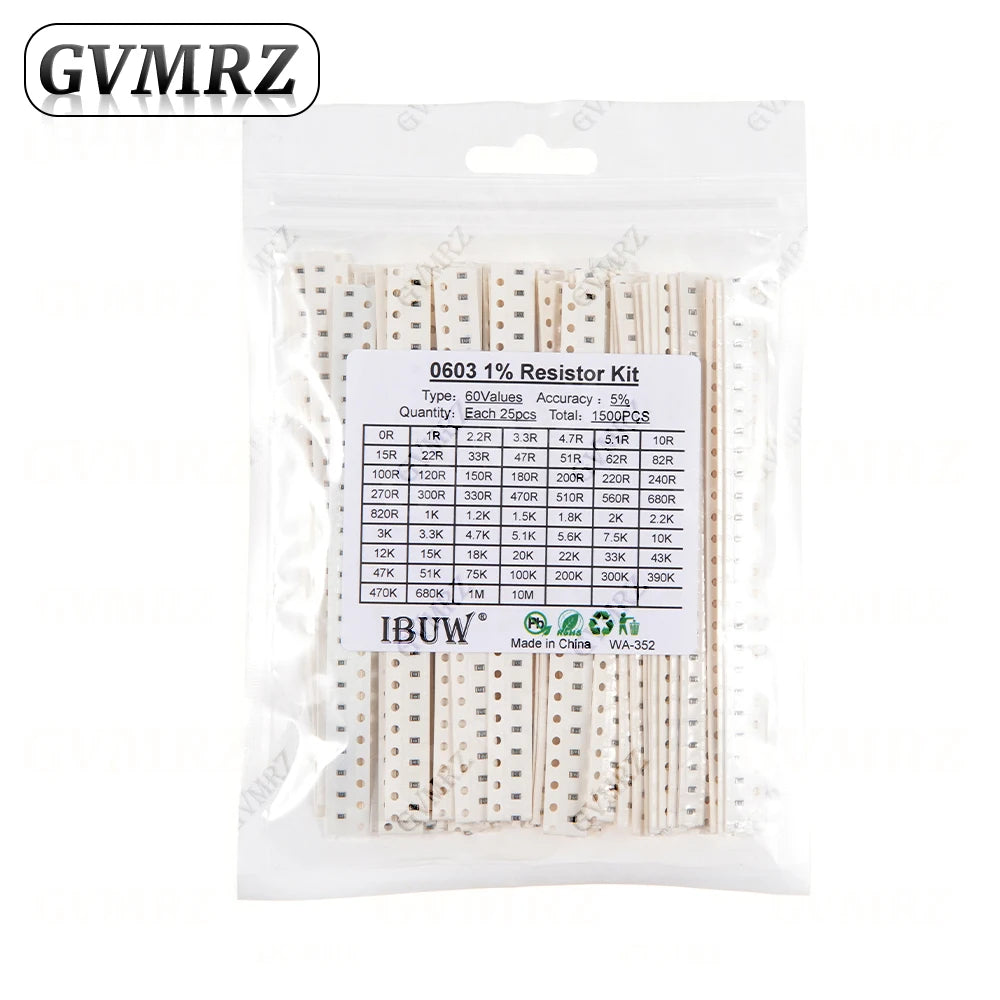 0201 0402 0603 0805 1206 1% 5% SMD Resistor Assorted Kit 1R-1M 10K 100K 1K 100R Resistance Set DIY 1R00 0R82 0R47 0R33