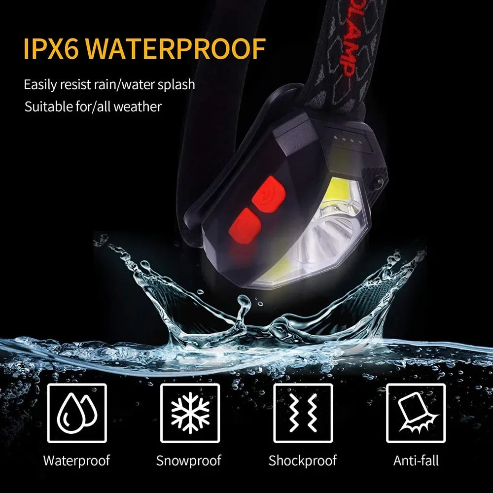 6 Modes Motion Sensor XPE+COB LED Headlamp Flashlight USB Re
