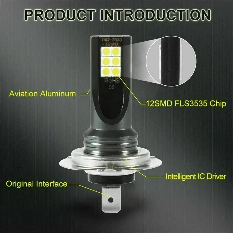 2Pcs H7 12LED Car Headlight Bulb Kit Waterproof Car Fog Ligh
