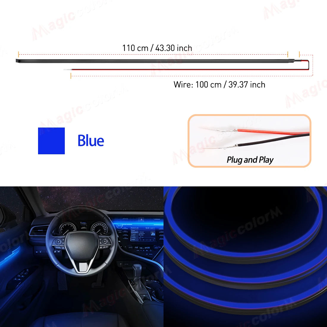 1.1M EL Wire Neon Ambient Light Car Interior Dashboard LED Decorative Lamp Universal DIY Flexible Hidden Cuttable Acrylic Strip