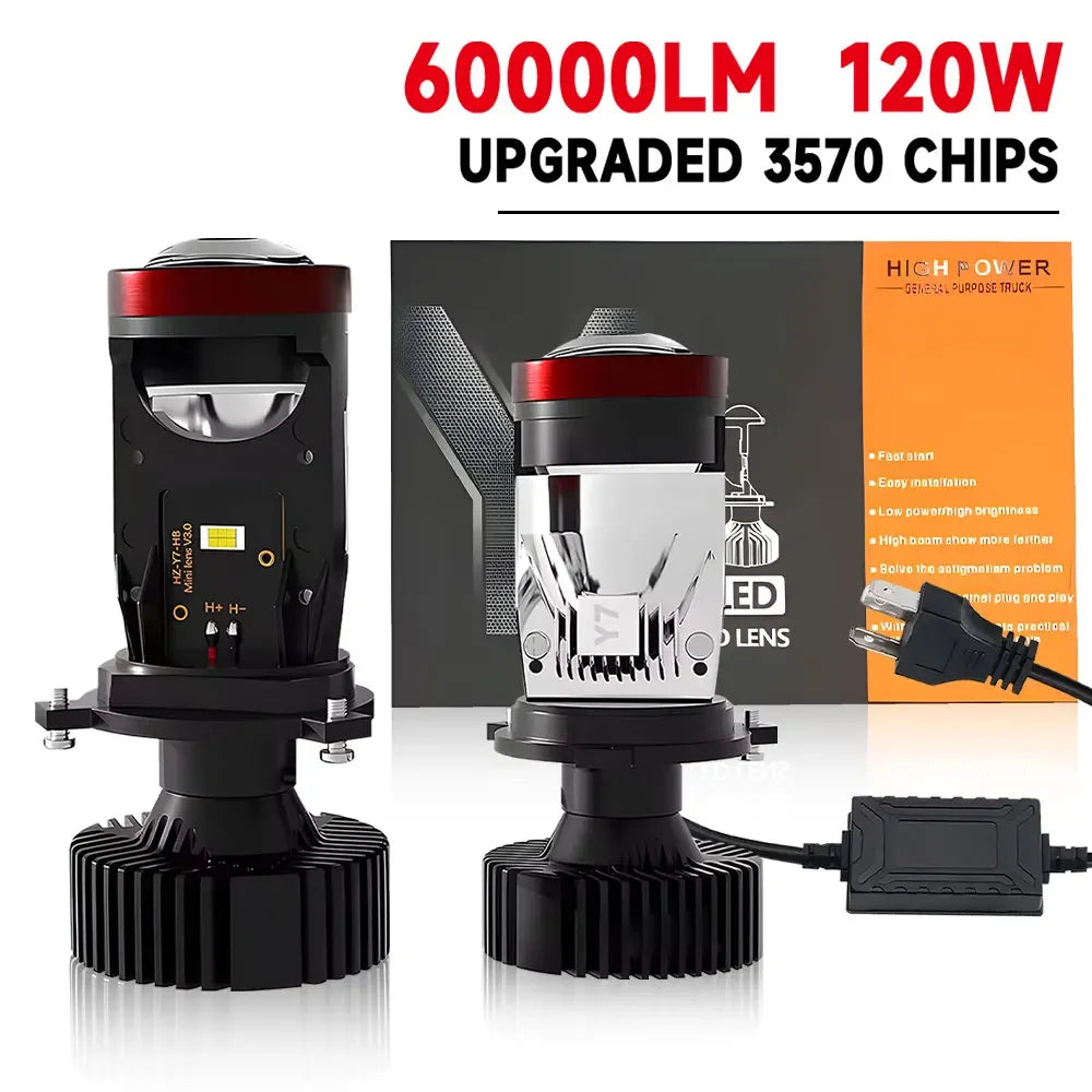 LED Headlight Car Projector Lens Bulb 6000k 30000LM 12V Lense Fan Cooling High Low Beam Automobile Lights for