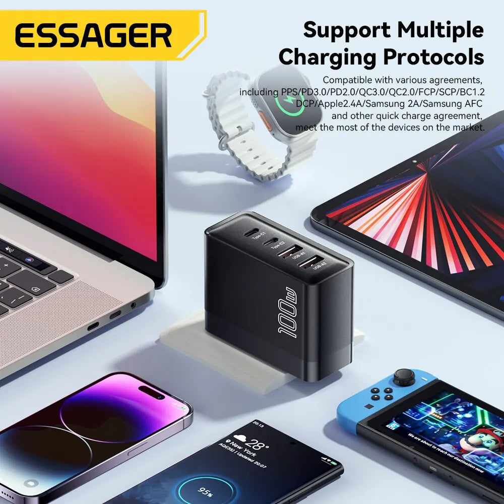 Essager 100W GaN USB Type C Caricabatterie PD QC Quick Charg
