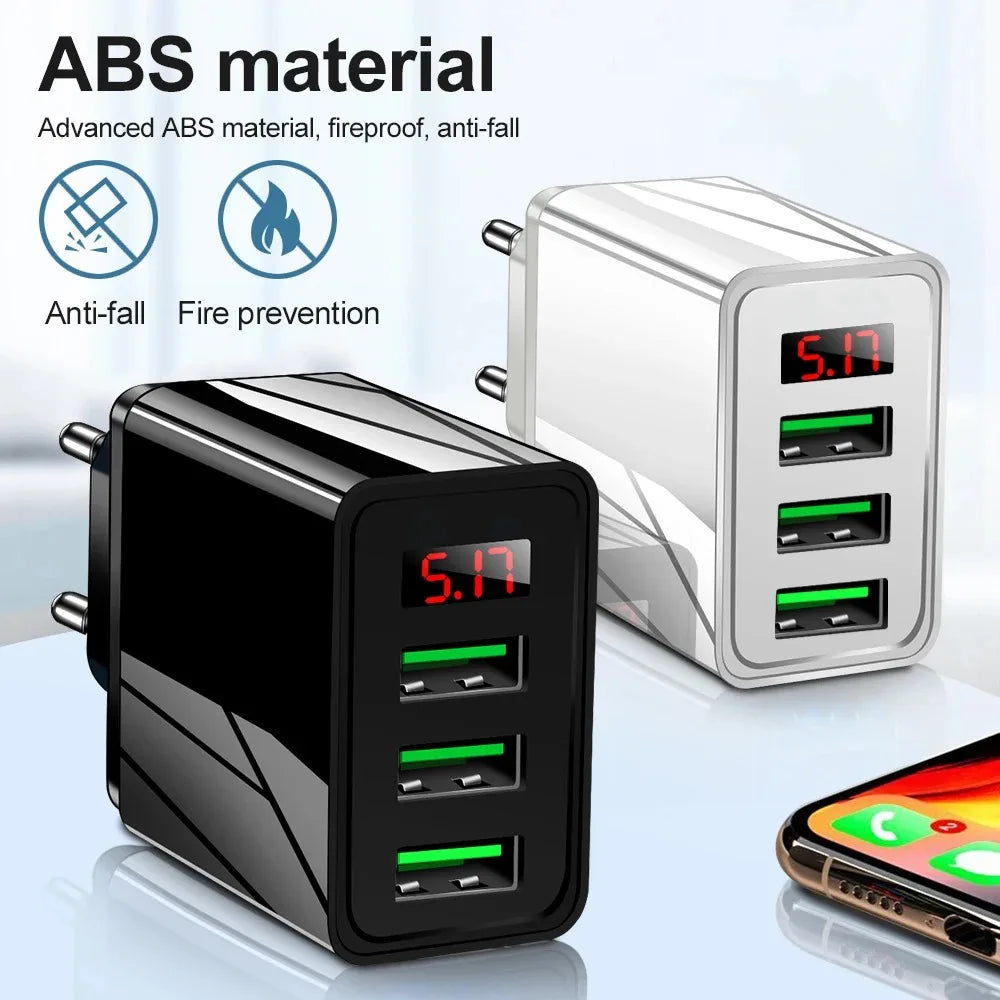 3 Ports USB Charger Quick Fast Charging Wall Adapter with LE
