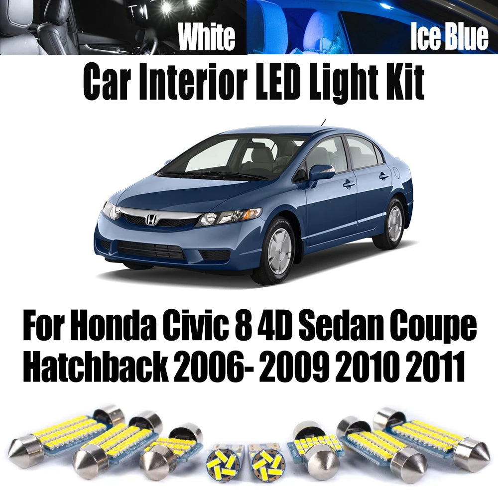 8-Piece LED Interior Light Kit for Honda Civic 2006-2010 - Canbus Error-Free Interior Bulbs