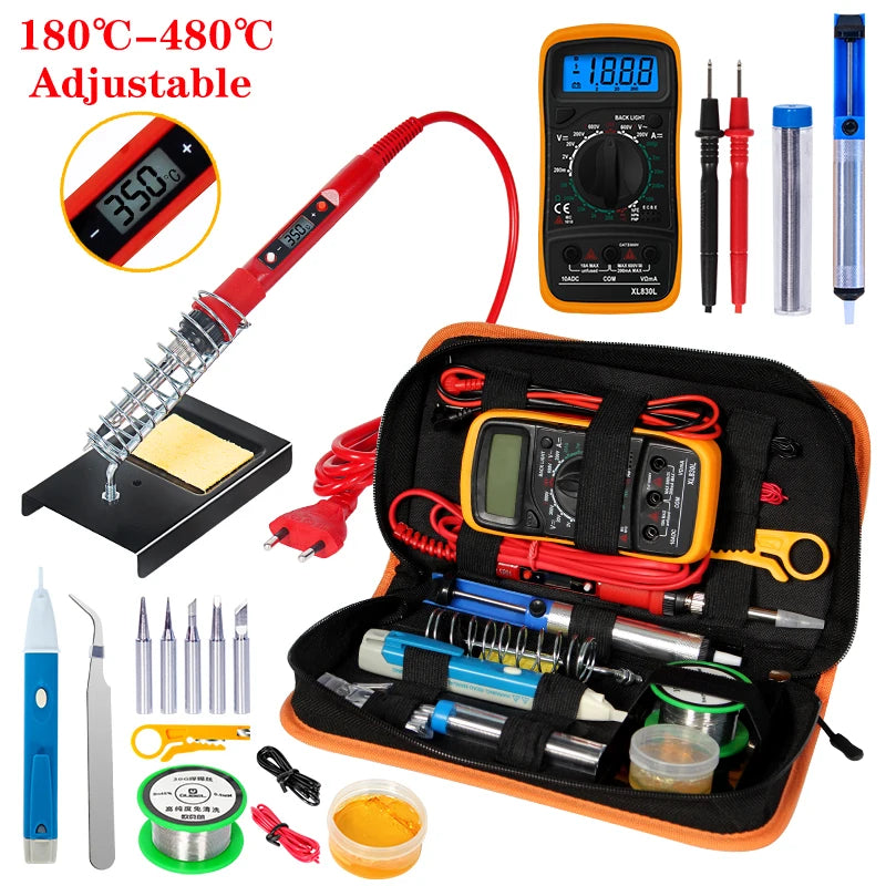 Temperature Electric Soldering Iron Kit 110V 220V 80W LCD Solder Welding Tools With XL830L Multimeter Welding Tool Kit