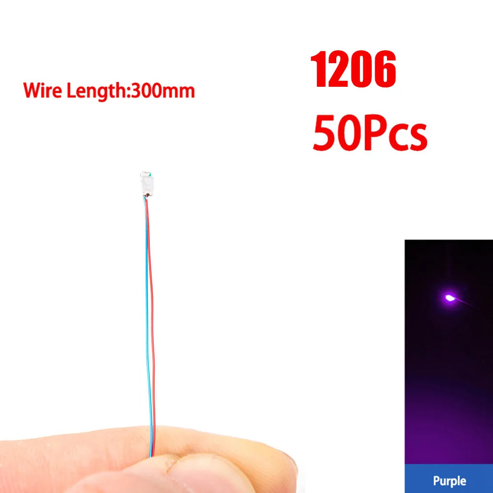 50pcs/Set 0805 1206 SMD Lamp Wired Micro Led Pre-Soldered Micro Litz Wired Chip 3V Railway Model Scenes Light DIY Leads Wires 30