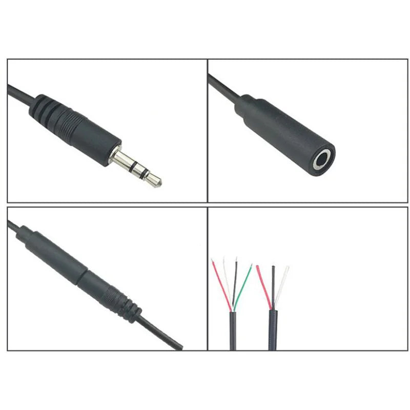 New 3.5mm 3 Pin 4 Pin Core Male Female Aux Connector 0.3M 1M