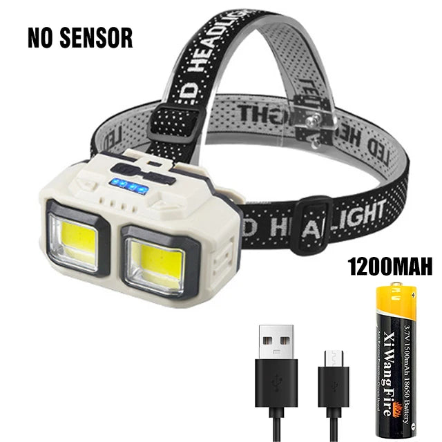 Powerful LED Induction Headlamp Type-C Charge 4 Lighting Modes Head Flashlight Waterproof Camping Fishing Mining Headlight