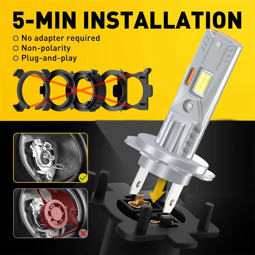 2/4Pcs 30000LM 6000K Super Bright LED Headlight H7 Canbus Ca