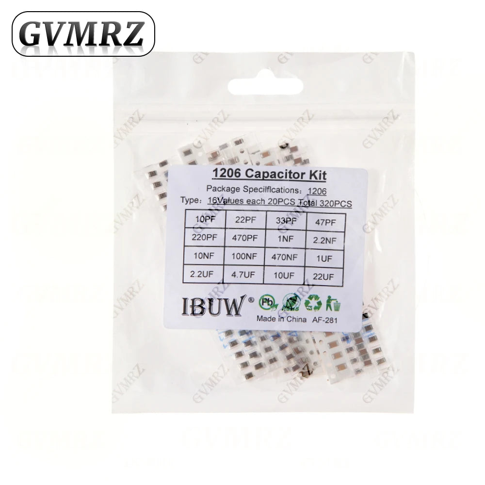 0603 0402 0805 1206 SMD Ceramic Capacitor Assorted Kit 1pF - 10uF 100PF 10NF 100NF 0.47UF 1UF Chip Capacitance Set 10uF 8uF 7uF