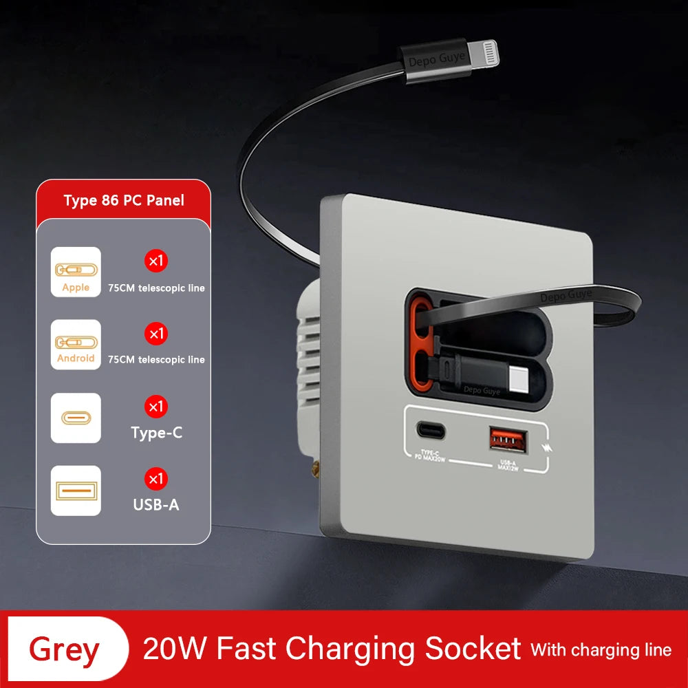 EU Universal 20W USB C Smart Socket Panel With Dual Type-c Fast Charge Ports Outlet Mobile phone charging Type-c Socket
