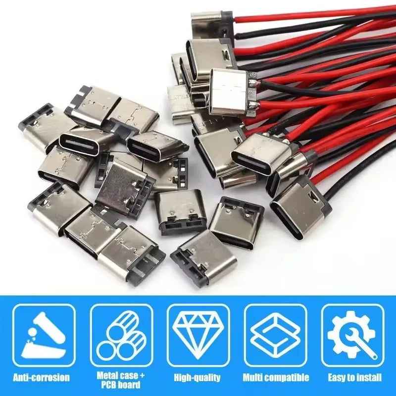Bare Board Type-C Female Chassis Waterproof 2P Solder Wire U