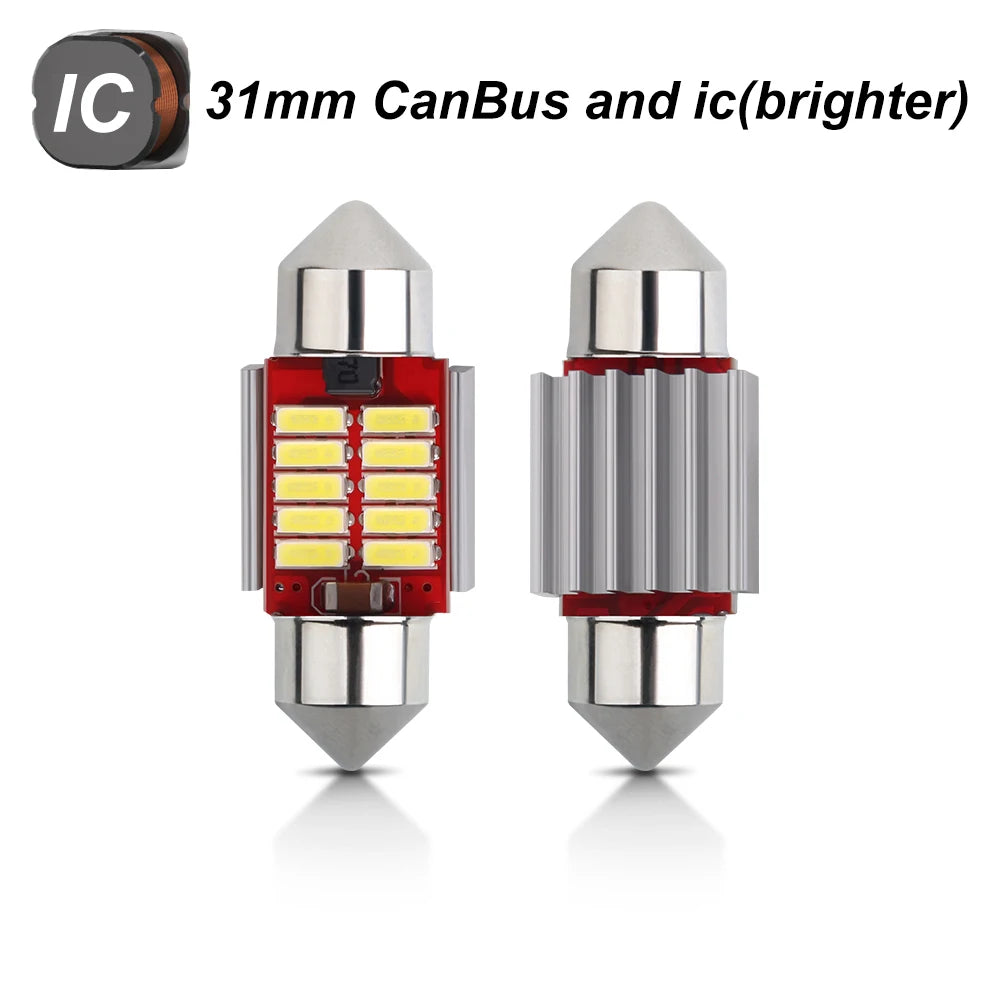 10pcs Canbus New IC 12V C5W C10W Led Bulb 31mm 36mm 39mm 41mm Car Festoon Light Interior Dome Reading Lights 6000K Pure White