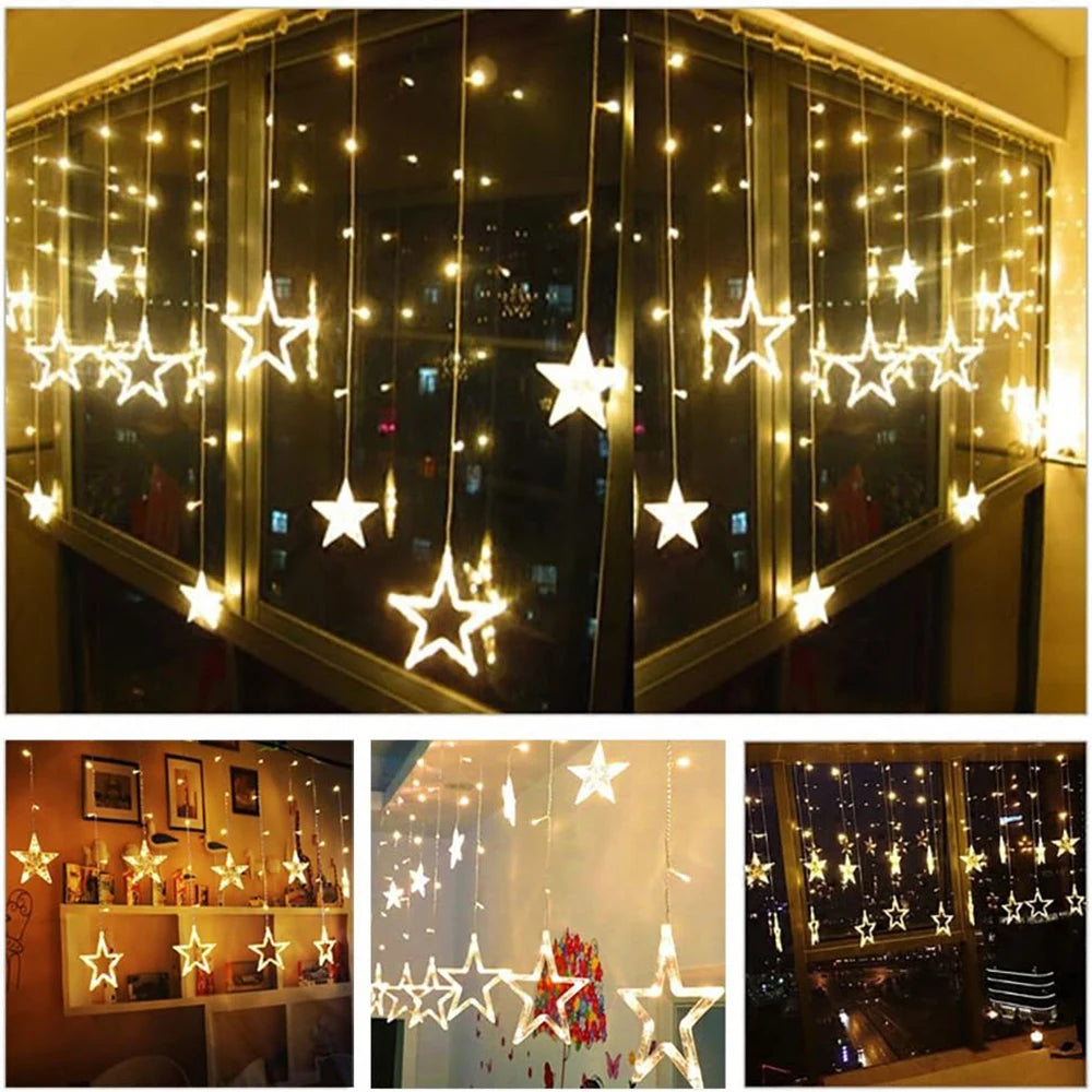 3.5m 138 LED Icicle Star Fairy Lights String Lantern Wreath 