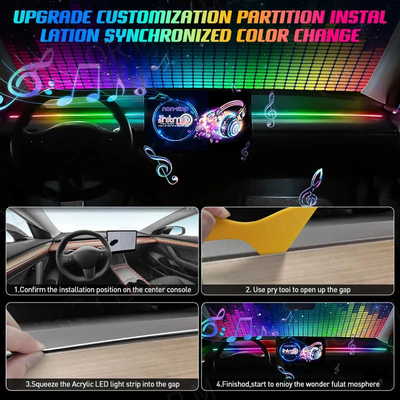 Car Ambient Light/64 Colors Acrylic LED Lamp Strips/RGB Car 