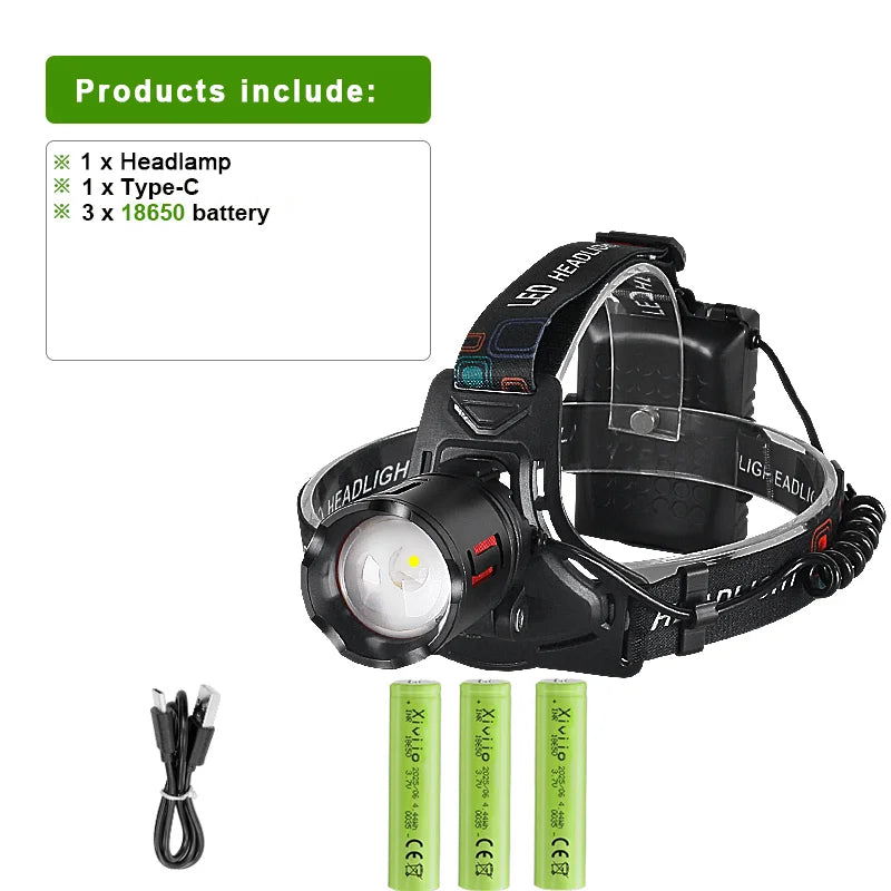 2026 New High Power 1200W LED Headlight 990000000LM Zoom Waterproof Headlamp Super Bright Outdoor Camping Work Hunting Lantern