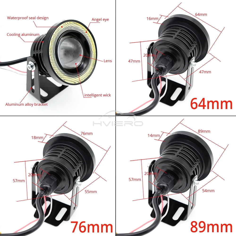 2Pcs Auto 30W Driving DRL Fog Lights COB Angel Eye 64/76/89m