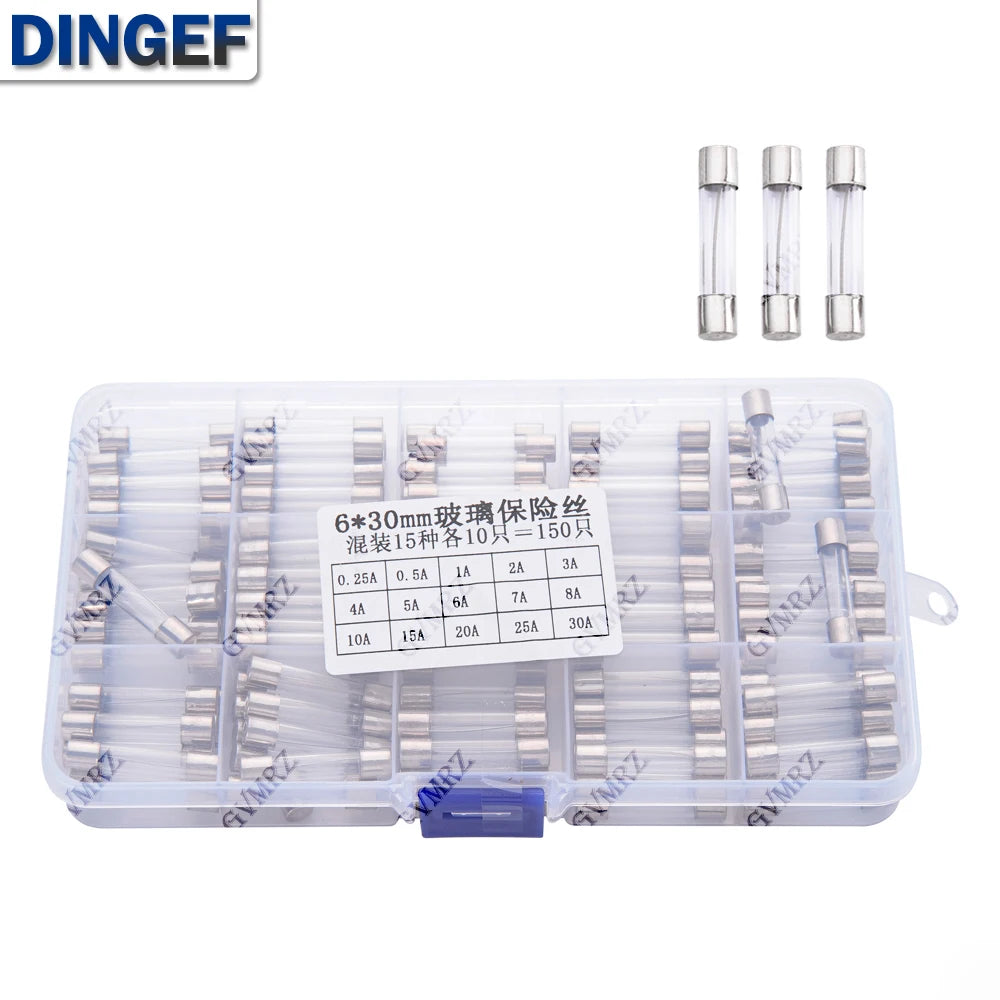 150PCS 15Values 6 30 Glass Tube Fuses Car Glass Tube Fuses A
