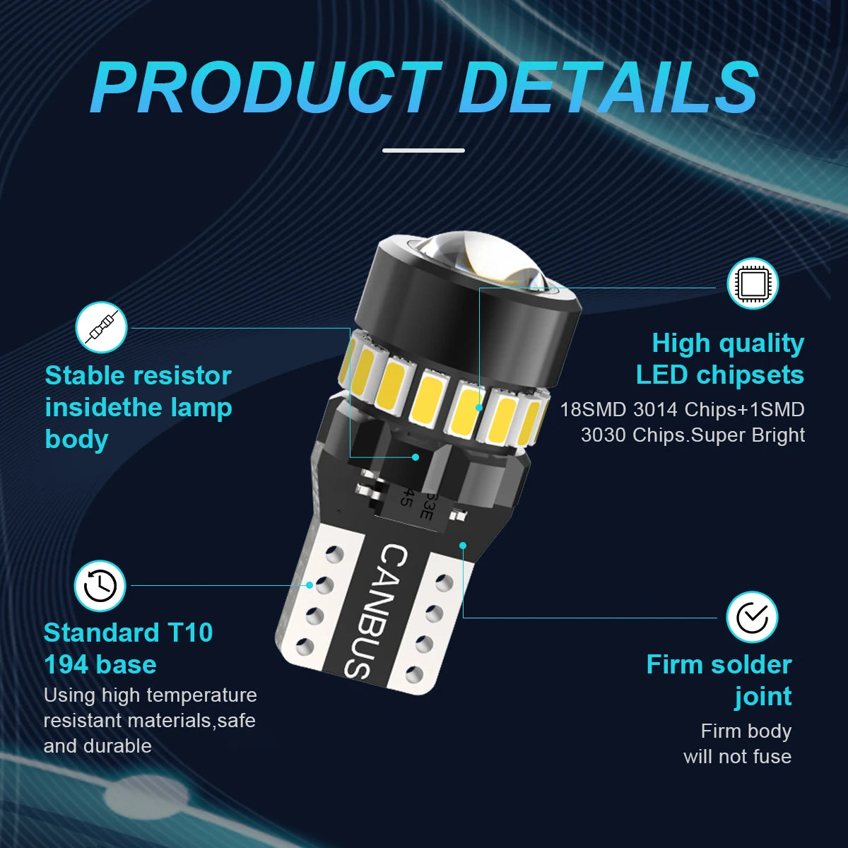 NLpearl 2PCS T10 W5W LED Canbus 168 194 Bulb Auto Car Interi