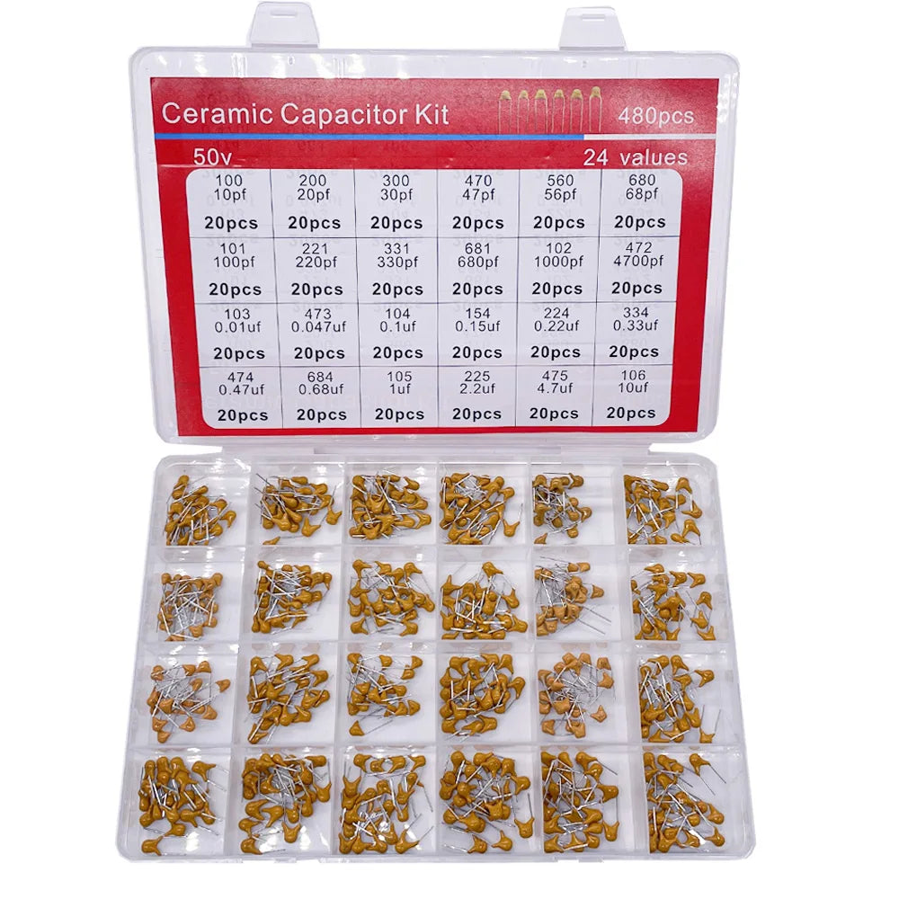 480pcs Ceramic Capacitor Assortment Kit For Guitar Capacitor