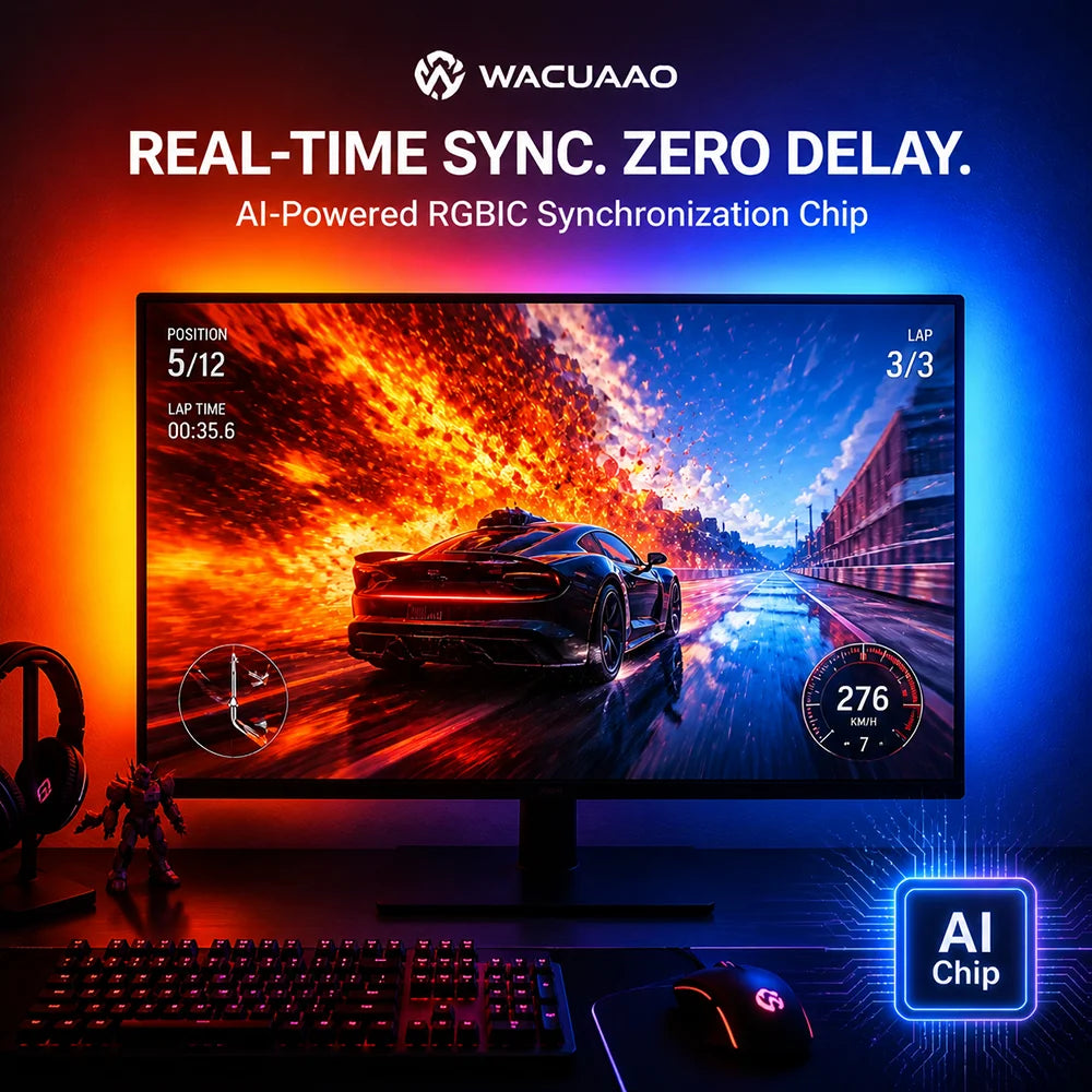 WACUAAO Sync Monitor Backlight for 20-49 inch PC RGBIC Led L