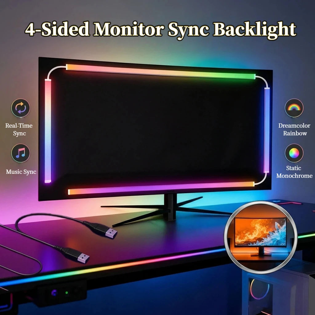 WACUAAO Next-Gen RGBIC PC Monitor Backlight - 360 4-Side Scr