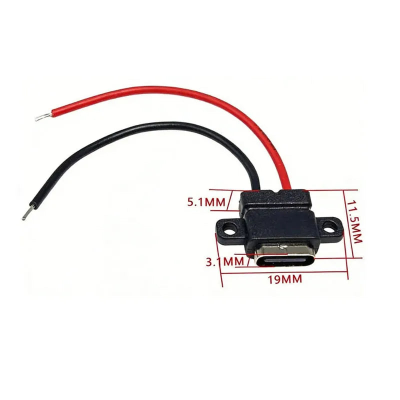 1-10PCS Type C 2 Pin Waterproof Female USB C Socket Port With Screw Hole Fast Charge Charging Interface USB Connector With Cable