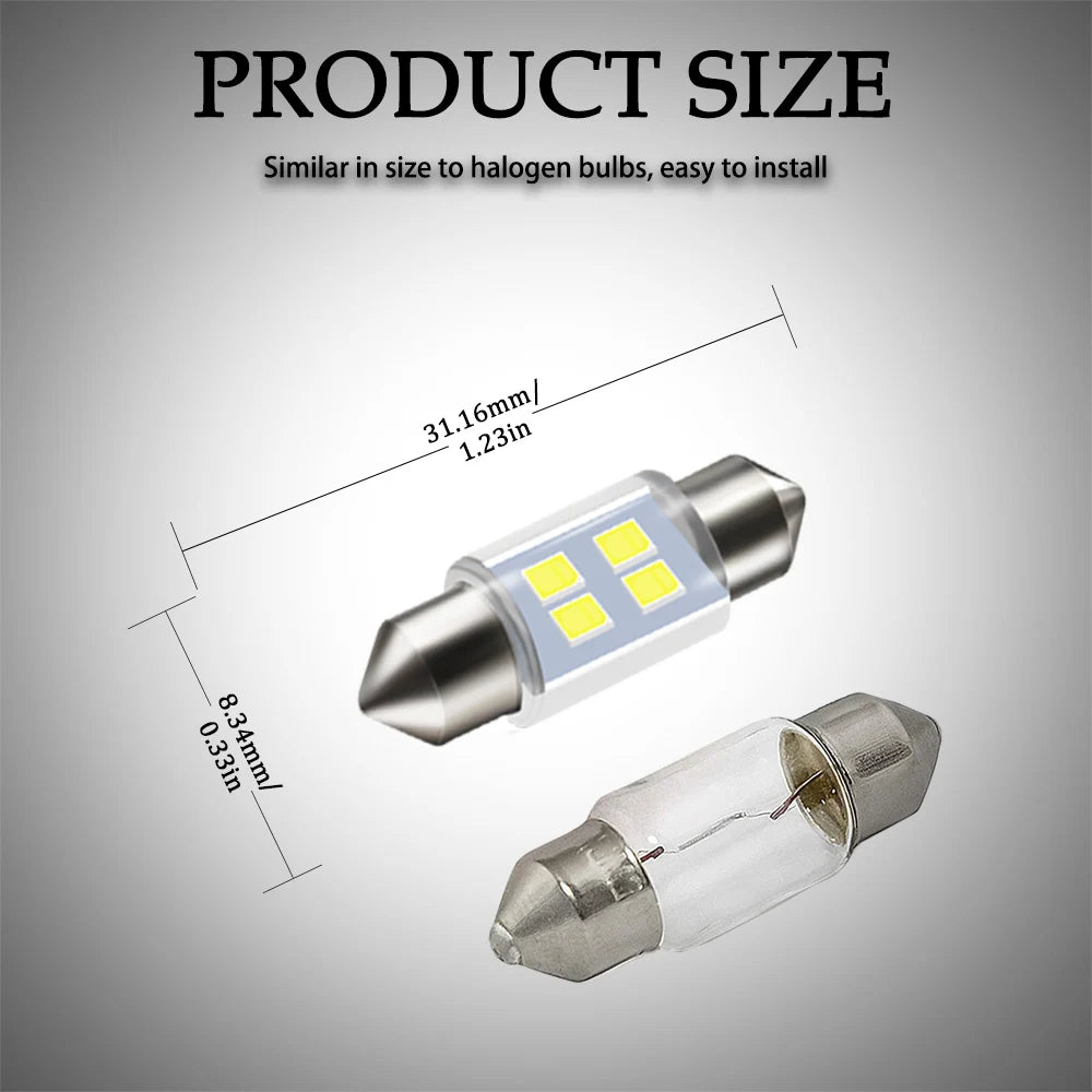 4pcs DE3175 LED Festoon Bulbs - 31mm 1.22in DE3022 Car Inter