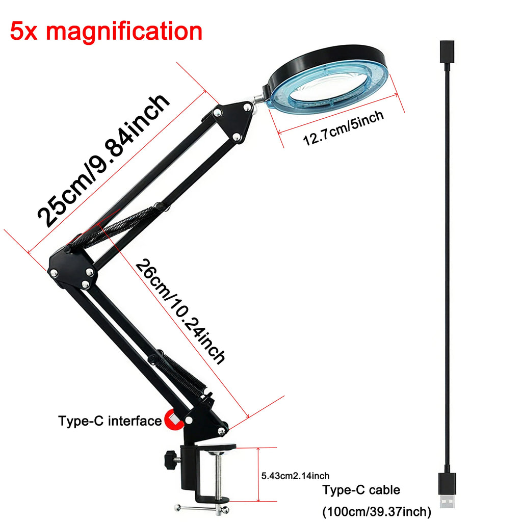 Eye-Caring LED Folding Metal Desk Lamp Adjustable Brightness Levels Flexible Rotating Lamp Head for Home Reading PC