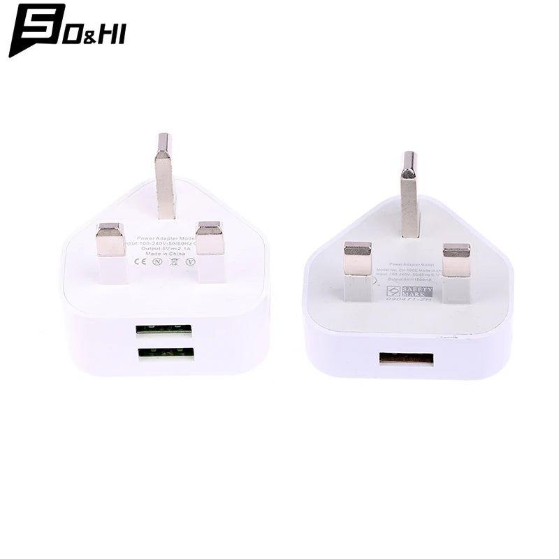 Universal UK Plug 3 Pin Wall Charger Adapter With 1/2 USB Po