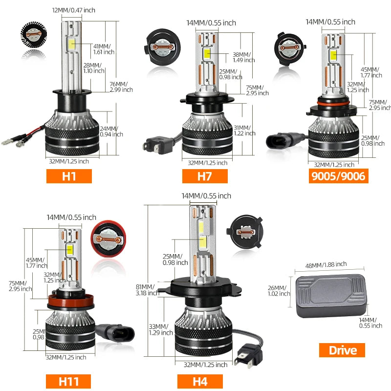K5C Double Copper Tubes LED Car Headlight Bulbs H1 H4 H7 H11