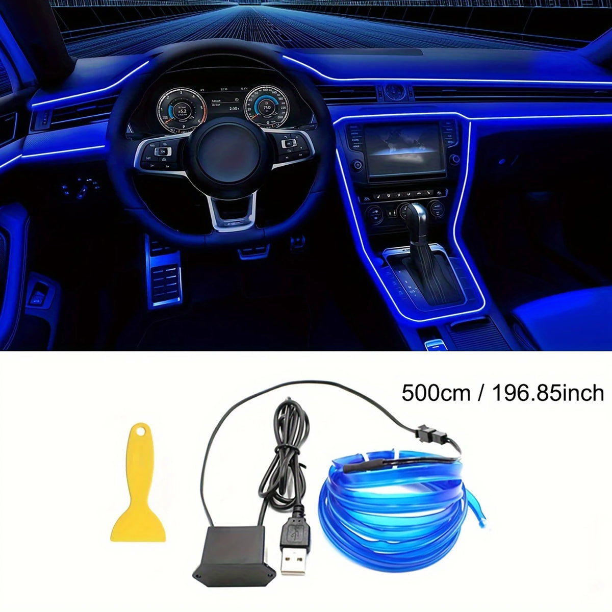 5m EL Wire Car Interior Ambient Lights Strip USB DIY Decorat