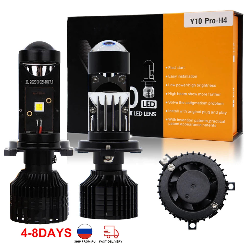 2PCS H4 H7 LED Projector Turbo Fan Car Headlight Mini Lens Y