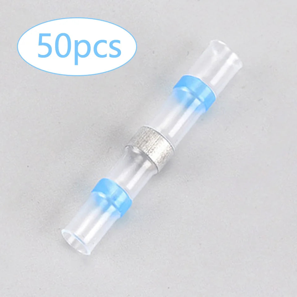 50pcs Pieces Waterproof Solder Seal Tin Ring Heat Shrink Butt Wire Connector Terminal Electric Copper Tape Solder Sleeve