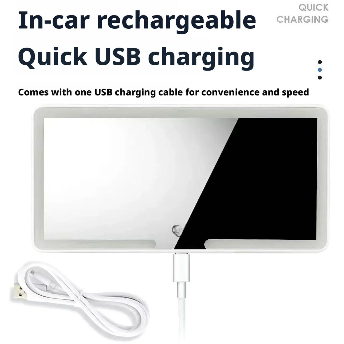 Portable Rechargeable LED Car Sun Visor Makeup Mirror 3 Ligh