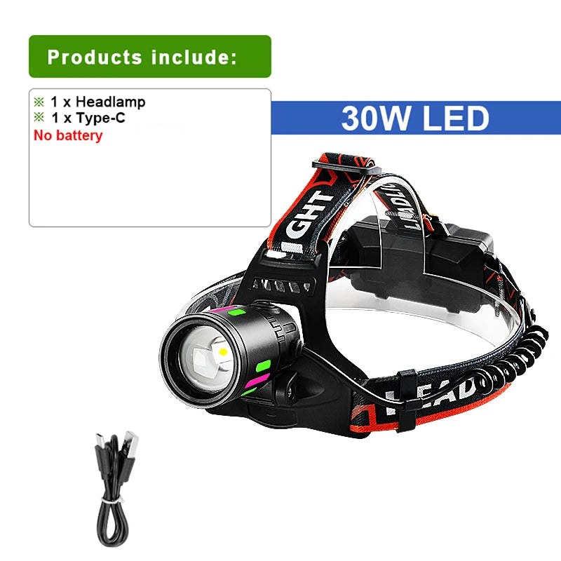 2026 New High Power 1200W LED Headlight 990000000LM Zoom Waterproof Headlamp Super Bright Outdoor Camping Work Hunting Lantern