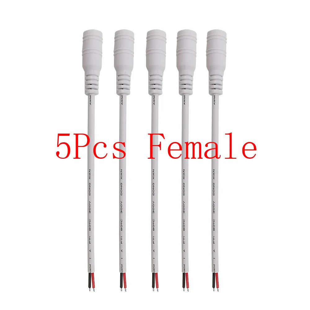 White 5.5x2.1mm 12V DC Power Supply Adapter DC 5.5 2.1mm Male Plug Female Jack Socket Cable Wire Pigtail Connector