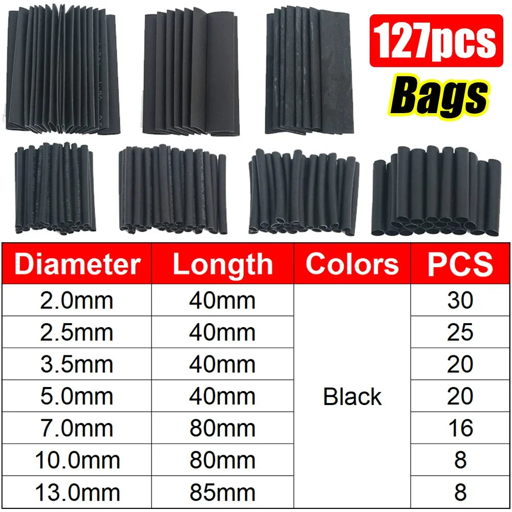 1300/127Pcs Heat Shrink Tube Sleeving Tubing Assortment Kit Electrical Connection Electrical Wire Wrap Cable Insulation Sleeved