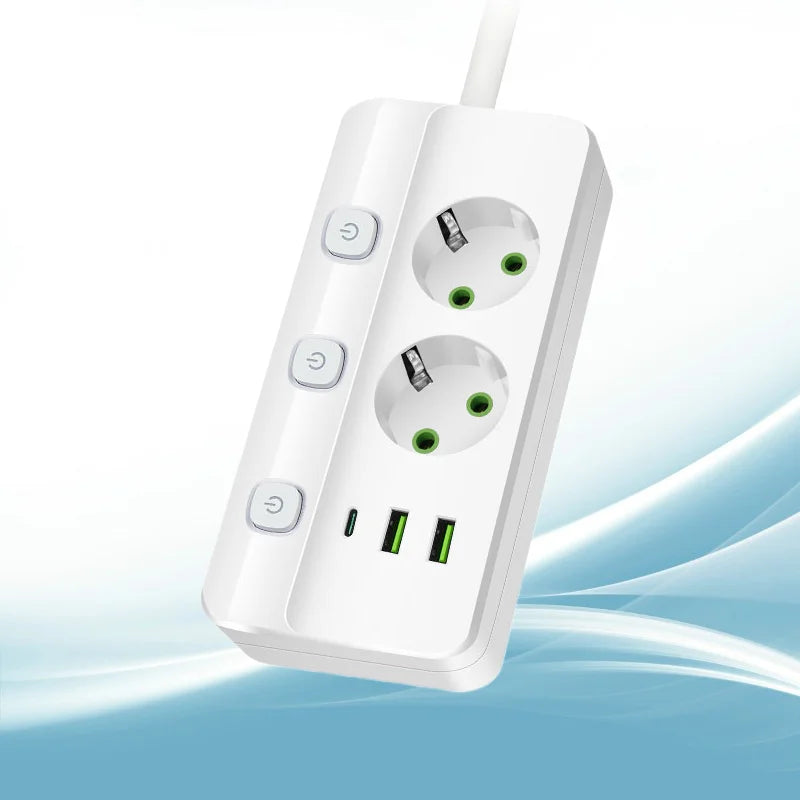 White 2m Extension Cable EU Plug Standard Socket USB And Typ
