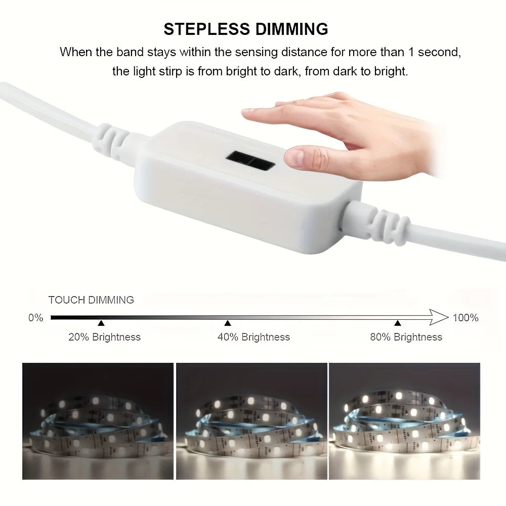 USB 60 LED Strip Lights DC 5V Smart Dimmer Gesture Sensor Sw