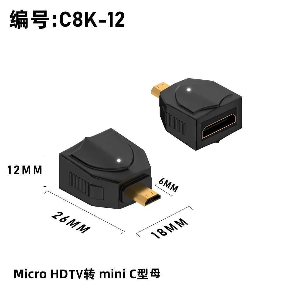 360 Degree Angled U-shaped L Converter Mini HDMI Male to HDMI-compatible 2.1V Female Extension 4K 5K 3D UHD 8K 60Hz Adapter