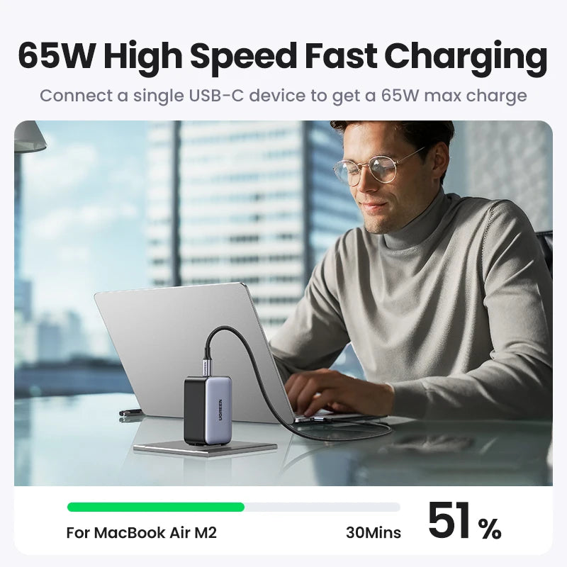 UGREEN 65W GaN Charger Quick Charge 4.0 3.0 Type C PD Fast P