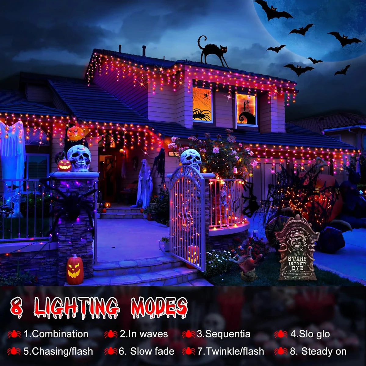 3.5M 105LED Icicle String Fairy Lights Outdoor Orange+Purple