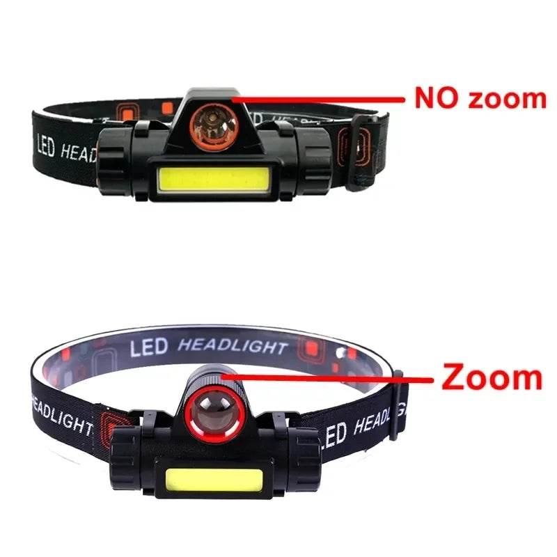 Portable Mini Powerful LED Headlamp XPE+COB USB Rechargeable