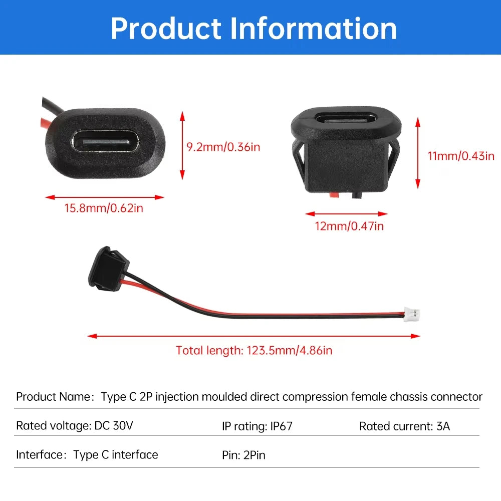Type C Female Connector Waterproof USB C Female Jack Socket 