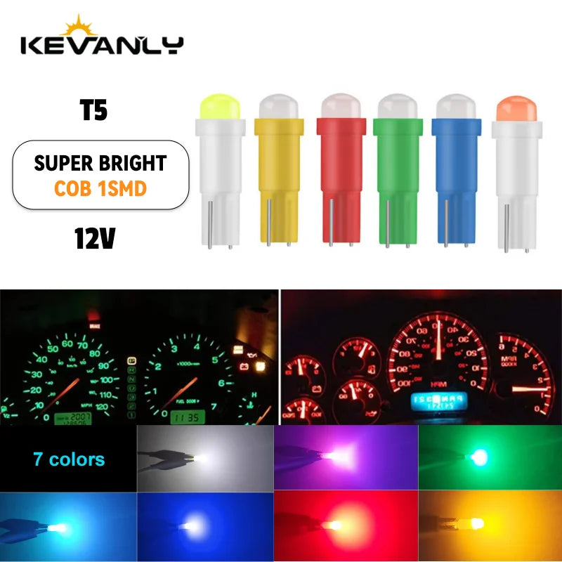 10pcs T5 LED Lights T5 COB W1.2W W3W LED Car Interior Light 
