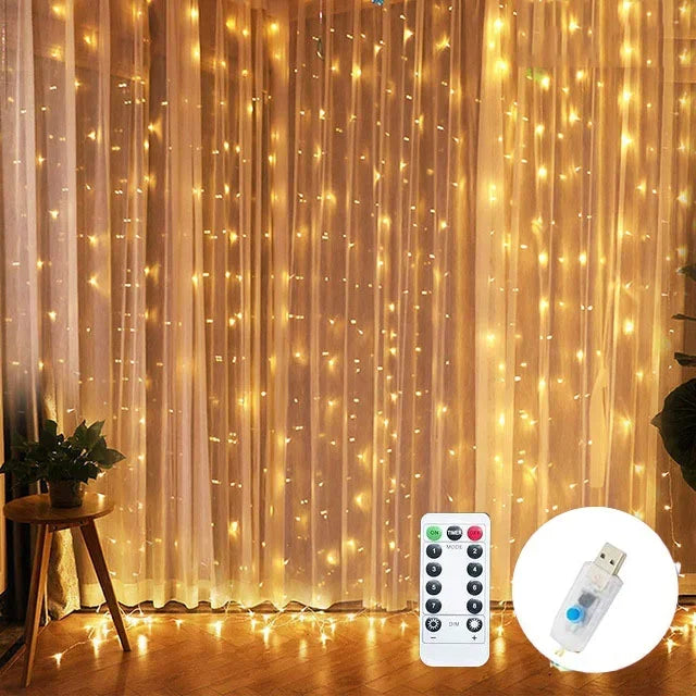 Christmas Lights LED Fairy String Curtain Lights 8 Mode Remote USB Festoon Christmas Decor For Home Holiday New Year Lamp