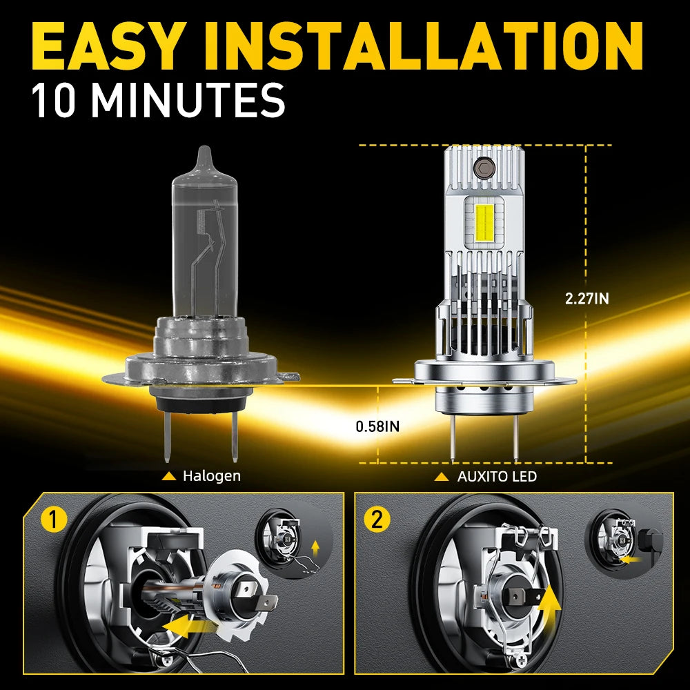 AUXITO 2Pcs Mini H7 LED Headlight Bulbs CANBUS 6500K White T